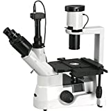 AmScope IN300TC-10M Digital Long Working Distance Inverted Trinocular Microscope, 40x-1000x, WH10x and WH25x Eyepieces, Phase-Contrast Objectives, 30W Halogen Illumination, 0.3 NA Abbe Condenser, Mechanical Stage, 110V, Includes 10MP Camera with Reduction Lens and Software