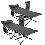Zone Tech Folding Outdoor Travel Cot - 2 Pack Grey Premium Quality Lightweight Portable Heavy Duty Adult and Kids Travel Cot with Large Pocket-Perfect for Hiking, Camping, and Other Outdoor Activiti