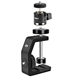 UTEBIT C Clamp with Tripod Head Adjustable Camera Clamp Mount Set for Desktop 360 Degree Swivel Mini Ball Head with Hot Shoe and 1/4 Screw Compatible for Canon Nikon DSLR Monitor