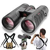 10x42 Ultra HD Binoculars with Phone Adapter and Harness - 24mm Large View Eyepiece, Edge-to-Edge Sharpness, 6.5° Wide Angle Field of View - Lightweight Waterproof Binoculars for Bird Watching Hunting