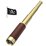Laupha Retro Pirate Telescope Zoomable 25x30 Pocket Monocular Portable Collapsible Waterproof Captain Jack's Spyglass Handheld Telescope Vintage Monocular for Kids