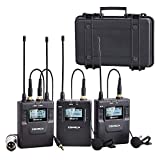 Dual Wireless Lavalier Microphone System,Comica CVM-WM300A UHF 96 Channel Professional Lapel Lav Microphone for Canon Nikon Sony Camera XLR Camcorder iPhone Youtube Interview Vlog Recording(2TX+1RX)
