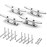 KAHACIYO Boat Cleat Open Base Boat Cleat 4 inch, Dock Cleat 316 Stainless Marine Grade Steel, Include Installation Accessories Screws (4 PCS)