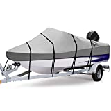 RVMasking Waterproof 800D Boat Cover for V-Hull Runabouts Outboards and I/O Bass Boats, Trailerable Boat Cover with Motor Cover