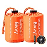 Esky Emergency Sleeping Bag, 2 Packs Ultra Waterproof Lightweight Thermal Bivy Sack, Survival Shelter Blanket Bags with Compass and Loud Survival Whistle, Portable Sack for Camping, Hiking, Outdoor