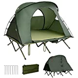 Tangkula 2-Person Camping Tent Cot, 4-in-1 Folding Tent W/Waterproof Cover, Self-Inflating Mattress & Roller Carrying Bag, Portable Elevated Tent W/Shoe Storage Pocket & Lamp Hook (Green)