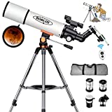 BOBLOV Telescopes for Adualt&Kids, Astronomical Refractor Telescope, 80mm Aperture 500mm Focal Length,with Stainless Steel Adjustable Tripod, with Phone Mount and Remote