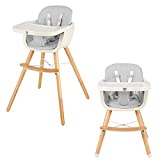 BABY JOY Convertible Baby High Chair, 3 in 1 Wooden Highchair/Booster/Chair with Removable Tray, Adjustable Legs, 5-Point Harness, PU Cushion and Footrest for Baby, Infants, Toddlers (Gray)