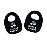 Drinking Buddies Twins Baby Bibs - 100% Soft Cotton, Unisex Twin Bib Set Black