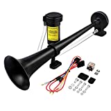 GAMPRO 12V 150db Air Horn, 18 Inches Chrome Zinc Single Trumpet Truck Air Horn with Compressor for Any 12V Vehicles Trucks Lorrys Trains Boats Cars (Black)
