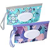 FEBSNOW 2 Pack Baby Wipe Dispenser,Reusable Portable Wipe Holder,Baby Wipes Container,Travel Baby Wipes,Refillable Wet Wipe Pouch(Floral)
