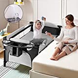 Baby Bassinet Bedside Crib, Baby Bed Travel Crib Bedside Cribs Baby Cot Playard Lightweight Playpen Nursery Pack with Play with Mattress, Diaper Changer and Playards from Newborn to Toddles