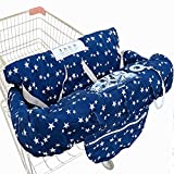 3v2j Shopping Cart Cover for Twin Baby or one | Fit Most Wholesale and Warehouse Grocery Trolley | Flod'in Bag | Machine Washable (Blue Star)