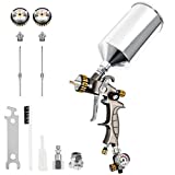 BEETRO HVLP Air Spray Gun, 1000ml Capacity 14.5CFM 30-43psi 1.4mm/1.8mm Nozzles Stainless Steel with Type 2 Adapter Air Control Valve and Filter Professional Gravity Feed Sprayer Automotive