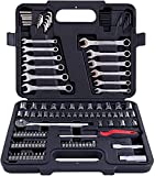 MECHMAX Mechanics Tool Socket Set 3/8 and 1/4 inch Drive SAE & Metric Size, 121 Piece with Tool Box Storage Case for for Home, Household, Garage, Car Trunk, Automotive, Mechanic and Bike Projects