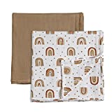 Bamboo Muslin Baby Swaddle Blankets, Ultra Soft Organic Cotton Receiving Blankets Wrap for Boys & Girls - Large 47 x 47 inches, Cute Prints&Solid Color Newborn Swaddle Blankets, 2 Pack