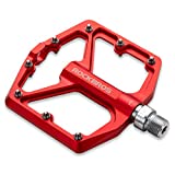 ROCKBROS Mountain Bike Pedals MTB Pedals Bicycle Flat Pedals Aluminum 9/16' Sealed Bearing Lightweight Platform for Road Mountain BMX MTB Bike Red