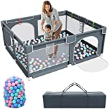 Baby Playpen,Kids Large Playard with 50PCS Pit Balls,Indoor & Outdoor Kids Activity Center,Infant Safety Gates with Breathable Mesh,Sturdy Play Yard for Toddler,Children's Fences Packable & Portable