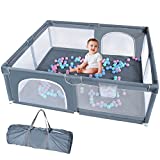 SMTTW Baby Playpen, Portable Kids Extra Large Play Yard, Indoor & Outdoor Activity Center, Infant Anti-Slip Fence Play Pen, Sturdy Babies Playpen Portable Play Area,Playpens for Toddlers(71'x 59'Grey)