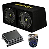 Kicker Bundle Compatible with Universal Vehicle 44DCWC122 CompC Ported Dual 12' Loaded Sub Box with 46CXA8001 Amplifier and HA-AK4 4 Gauge Amp Install Kit
