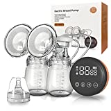 Electric Double Breast Pump, TKKFIPA Upgraded Double Breast Pumps Hospital Grade, Breastfeeding Pump with 3 Modes & 9 Levels, Rechargeable Milk Pump for Travel & Home, Super Quiet（Orange）