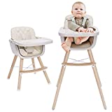 3-in-1 Baby High Chair with Adjustable Legs, Tray -Cream Color Dishwasher Safe, Wooden High Chair Made of Sleek Hardwood & Premium Leatherette, Ideal for Small Apartment