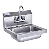 HALLY Stainless Steel Sink for Washing with Faucet, NSF Commercial Wall Mount Hand Basin for Restaurant, Kitchen and Home, 17 x 15 Inches