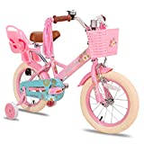 JOYSTAR Little Daisy 14 Inch Kids Bike for 3 4 5 Years Girls with Handbrake Children Princess Bicycle with Training Wheels Basket Streamer Toddler Cycle Bikes Pink