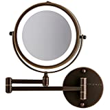 Ovente 7' Lighted Wall Mount Makeup Mirror, 1X & 10X Magnifier, Adjustable Double Sided Round LED, Extend, Retractable & Folding Arm, Compact & Cordless, Battery Powered Antique Bronze MFW70ABZ1X10X
