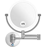 Pansonite LED Wall Mount Makeup Mirror with 10x Magnification, 8.5'' Double Sided 360° Swivel Vanity Mirror with 13.7' Extension and Adjustable Light for Bathroom & Bedroom,2020 Model