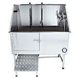 Flying Pig 50' Stainless Steel Pet Dog Grooming Bath Tub with Walk-in Ramp & Accessories (Left Door/Right Drain)