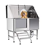 SNUGENS 50 Inches Professional Stainless Steel Pet Dog Grooming Bath Tub Station Wash Shower Sink with Faucet Walk-in Ramp and Accessories (50 Inches Pet Grooming Tub Station)