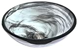 ANZZI Mezzo Modern Tempered Glass Vessel Bowl Sink in Slumber Wisp | Grey Top Mount Bathroom sinks above counter | Round Vanity Countertop Sink Bowl with Pop Up Drain | LS-AZ054