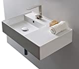 Scarabeo Scarabeo 5114-One Hole Ceramic Wall Mounted Rectangular Bathroom Sink, 23.62 x 17.32 x 5.51 inches, White