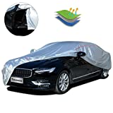 Tecoom Hard Shell Oxford Material Door Shape Zipper Design Waterproof UV-Proof Windproof Car Cover for All Weather Indoor Outdoor Fit Sedan 170-190 Inches Length