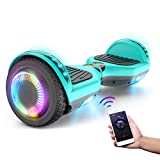 SISIGAD Hoverboard for Kids ages 6-12, with Built-in Bluetooth Speaker and 6.5' Colorful Lights Wheels, Safety Certified Self Balancing Scooter Gift for Kids-Grey+green