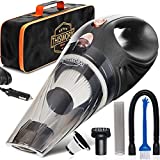 THISWORX Car Vacuum Cleaner - Portable, High Power, Mini Handheld Vacuum w/ 3 Attachments, 16 Ft Cord & Bag - 12v, Small Auto Accessories Kit for Interior Detailing - Black