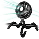 Battery Operated Stroller Fan Flexible Tripod Clip On Fan with 3 Speeds and Rotatable Handheld Personal Fan for Car Seat Crib Bike Treadmill (Black)