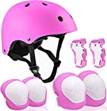 Kids Adjustable Helmet with Sports Protective Gear Set Knee Elbow Wrist Pads for Toddler Girls Bike Skateboard Hoverboard Scooter Rollerblading Helmet Set for Ovler 5 Years Older