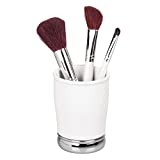 InterDesign York Ceramic and Metal Tumbler, Makeup Brush Toothbrush Holder Cup for Bathroom, Countertop, Desk, Dorm, College, and Vanity, 3.25' diameter x 4.25', White and Chrome