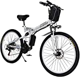 CLIENSY 26 Inch Electric Bike, 350W Folding Ebike with Removable 36V 8AH Lithium Battery for Adults, 21 Speed Shifter (White)