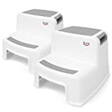 2 Step Stool for Kids (Gray 2 Pack) | Toddler Stool for Toilet Potty Training | Slip Resistant Soft Grip for Safety as Bathroom Potty Stool & Kitchen Step Stool | Dual Height & Wide Two Step | iLove