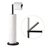 LAYUKI Free Standing Toilet Paper Holder Stand, Matte Black Finished Stainless Steel Rustproof Tissue Roll Holder Floor Stand Storage for Bathroom