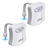 Toilet Night Light 2Pack by Ailun Motion Sensor Activated LED Light 8 Colors Changing Toilet Bowl Illuminate Nightlight for Bathroom Battery Not Included Perfect with Water Faucet Light