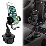Macally Car Cup Holder Phone Mount [Upgraded Base], Adjustable Gooseneck Cell Phone Cup Holder Cradle Car Mount - Easy Clamp Cradle in Vehicle Compatible with All Apple iPhone Android Smartphone
