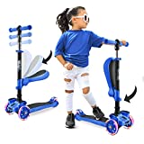 Hurtle 3-Wheeled Scooter for Kids - Wheel LED Lights, Adjustable Lean-to-Steer Handlebar, and Foldable Seat - Sit or Stand Ride with Brake for Boys and Girls Ages 1-14 Years Old - Blue