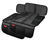Car Seat Protector - Seat Protection Mat - Thick Padding - Durable, Waterproof Fabric, Leather Reinforced Corners & 3 Pockets for Handy Storage (2 Pack) Black