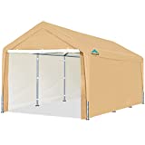 ADVANCE OUTDOOR 10x20 ft Heavy Duty Carport Car Canopy Garage Shelter Boat Party Tent Shed with Removable Sidewalls and Doors, Beige