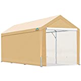 ADVANCE OUTDOOR Adjustable 10x20 ft Heavy Duty Carport Car Canopy Garage Shelter Boat Party Tent, Adjustable Heights from 9.5ft to 11.0ft, Removable Sidewalls and Doors, Beige