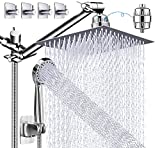 10' Rain Shower Head with Handheld Spray Combo High Pressure Rainfall Showerheads with 11' Extension Arm, Shower Filter for Hard Water & Chlorine + Hose & 4 Hooks, Square Dual Waterfall Shower Head